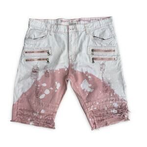 Smoke Rise Bleach Wash Distressed Shorts Size 40 Pink White Streetwear